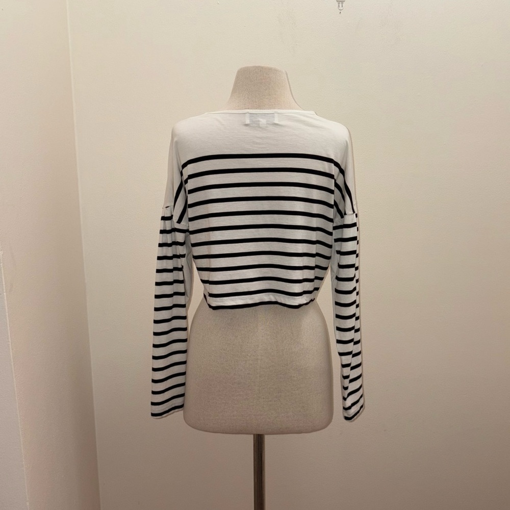 La Ligne Black and Cream Striped Long Sleeve Tee - Picture 5 of 14